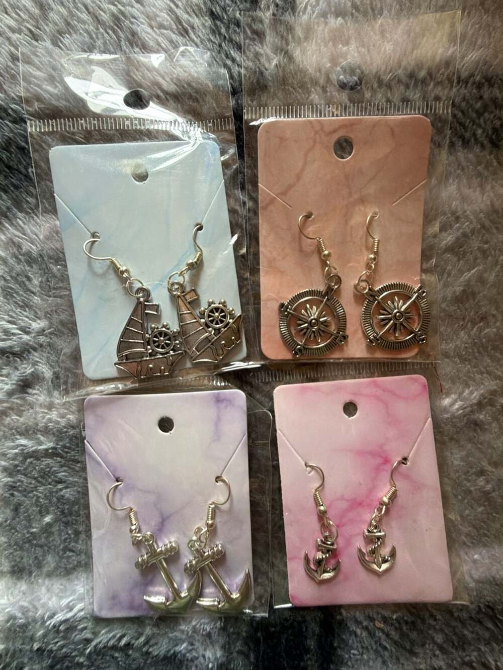 Nautical Charm Earrings - Set of 4 Pairs: Sailboat, Compass, Anchor